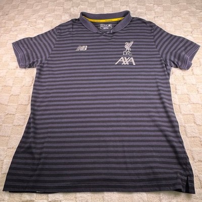New Balance Liverpool FC AXA Training Polo Shirt Mens 2XL Navy Black Striped LFC