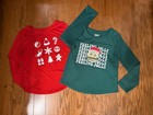 Two Girl Size 7 SO Christmas Graphic Print  Round Hem T-Shirts (1) Red (1) Green — photo 1