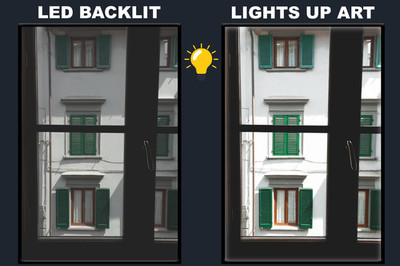 LED Backlit Window View Wall Art Lighted Frame - white green concrete building