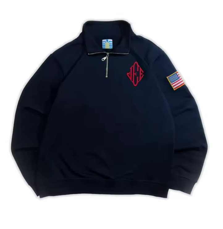 Jeffrey Epstein Quarter Zip Navy Blue Sweatshirt Retro Y2K