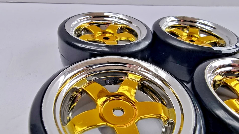 1/10 12mm 62mm Drive Gold Silver Hex RC Car Wheel Tyre Rim Set For Rally RC Car - Image 2 of 4