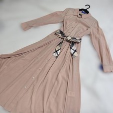 Burberry Blue Label Pink Shirt Dress Long With Checked Ribbon