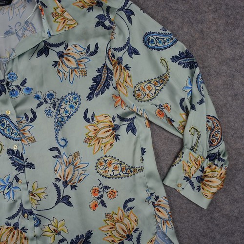 Zara Hemd Damen groß grün Blumen Paisley Knopfleiste Langarm Bluse Oberteil - Bild 4 von 11