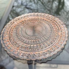 Pink Depression Glass Footed Cake Plate 10.5" Jeannette Holiday Button Bows 1930