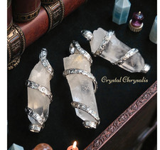Silver Wrapped Natural Clear Quartz Crystal Point Pendants -Lot of 3