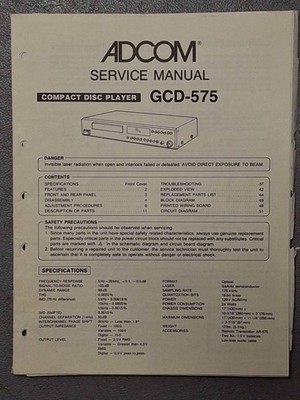 ADCOM GCD-575 Compact Disc Player Service Manual Original