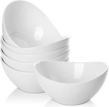 Set of 6 Elegant 19oz White Ceramic Serving Bowls, Stackable Dishwasher Safe