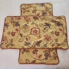 2 Vintage Croscill King Shams Jacobean Golden Floral 34X19 French Exotic Lilies 