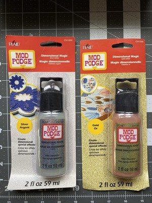 Mod Podge Dimensional Magic silver glitter and gold glitter New 2fl Carded Lot