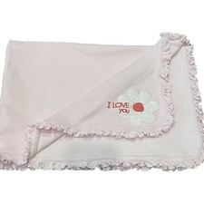 Carter's I Love You Baby Blanket Pink White Flower Security Cotton Lovey 33 x 24