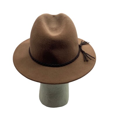 Riviera Trading Brown Wool Fedora Hat Faux Leather Braided  display picture 2