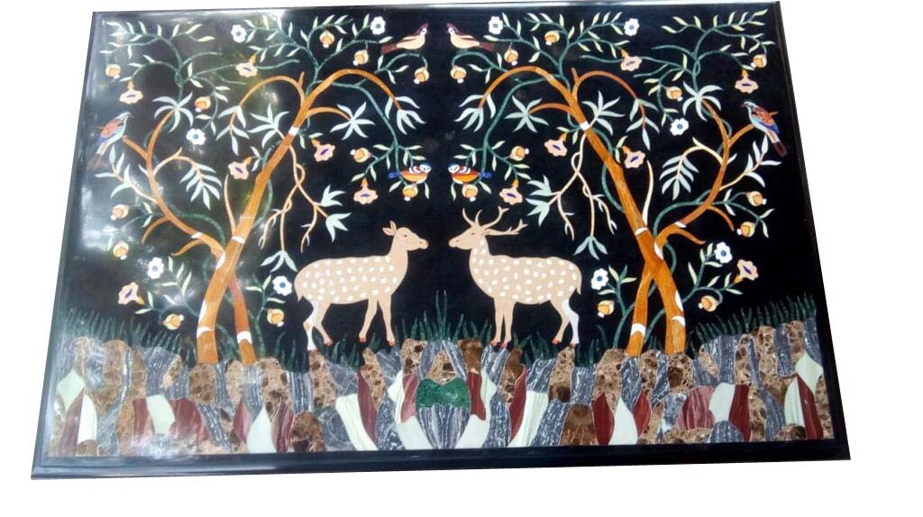 36x24 Marble Coffee Table Top with Pietradura Inlay Art for Home Decor