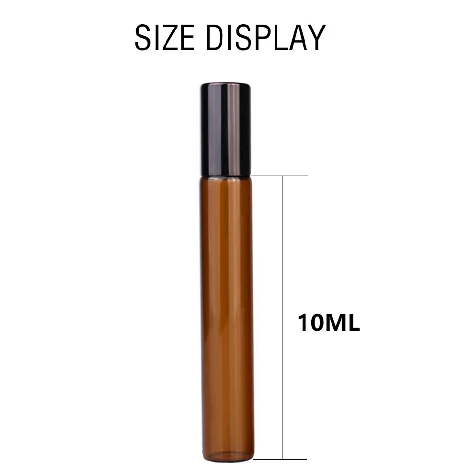 10-100PC Roller Rollerball Perfume Essential Oil Roll On Ball Amber Glass Bottle - image 2 of 4