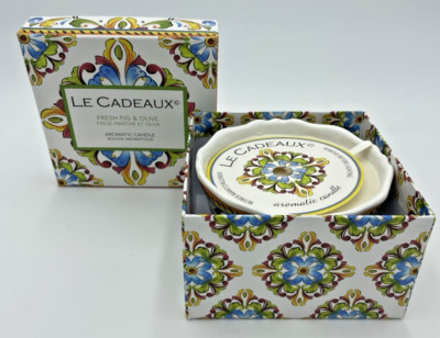 Le Cadeaux Fresh Fig & Olive Aromatic Candle 8.8 oz Pretty Floral Bowl