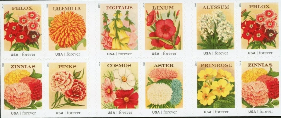 1 #4763b, (4754-4763) FOREVER VINTAGE SEED PACKETS BOOKLET OF 20. BIN $56.99. - Image 2 of 2
