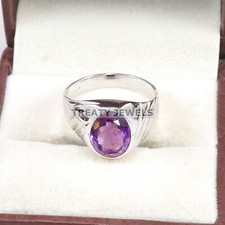 Amethyst Oval Cut Gemstone With 925 Sterling Silver Ring For Men's A701