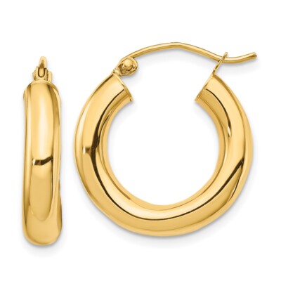 Real 14kt Yellow Gold Polished 4mm Tube Hoop Earrings