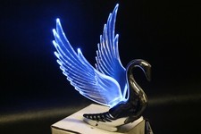 Flying Swan 40s 50s Hood Ornament Custom Hot Rod Truck Clear Wings Blue Led