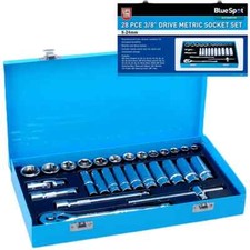 Blue Spot 28 Pc Metric 3/8''Dr Polished Shallow + Deep Socket Set 8-24mm Ratchet