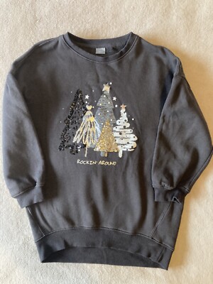 Age 10 Years Girls Next Christmas Jumper Sweater Charcoal Grey