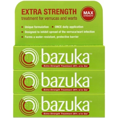 Bazuka Extra Strength Treatment Gel - Verrucas & Warts - 6g x 3 PACK