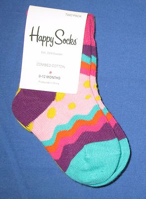 HAPPY SOCKS~Baby 0-12 Months~2 Pair Soda Pop and Palm Beach Socks~~Shoe Size 3-4
