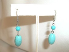 NEW DAINTY STYLE TURQUOISE SILVER DANGLE HOOK PIERCED EARRINGS.......VERY NICE