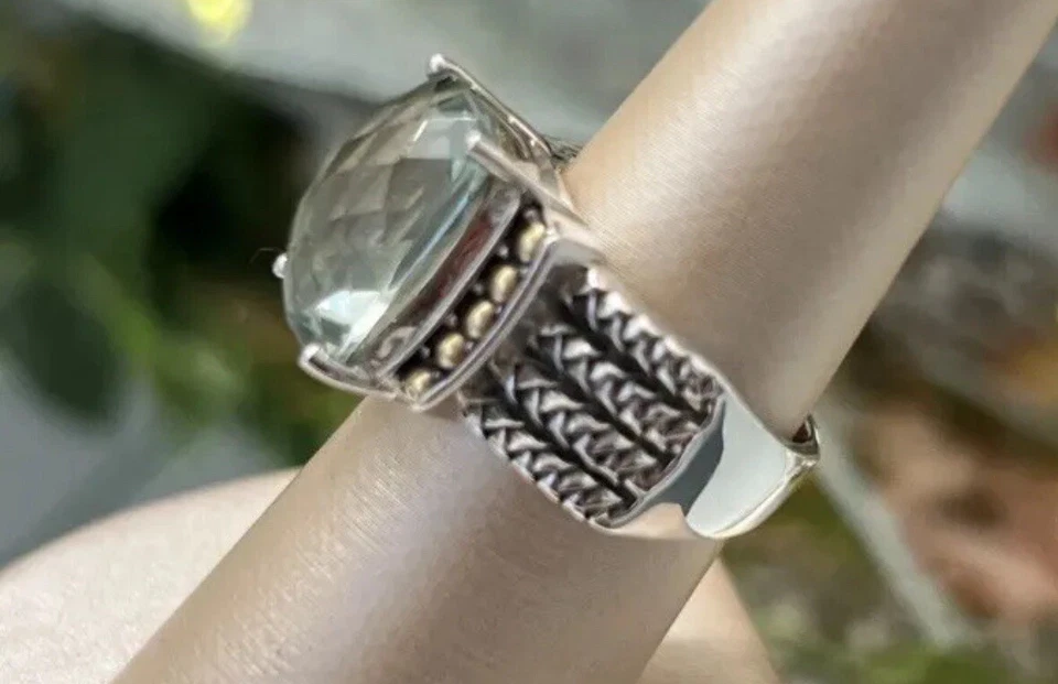 Коктейльное кольцо Effy из чистого серебра и желтого золота 18 карат с празиолитом размер 7 б/у в отличном состоянии - Изображение 4 из 4