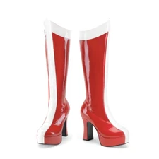 Women's Super Hero Boots Exotica Platform Red & White By Pleaser 7M