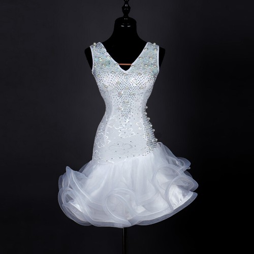 Women'sNEW Latin Ballroom Dance Dress Modern Salsa Waltz Standard Long Dress - Picture 17 of 19