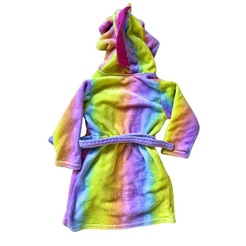 Soft Plush Girls Rainbow Unicorn Bathrobe w/ Unicorn Hood Girls SMALL 5-7 Years - Image 3 of 4