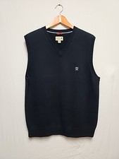 Vintage Tommy Hilfiger Crest Sweater Vest Blue Mens L 90s Golf Cotton Knit Logo