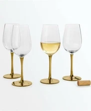 Martha Stewart Collection Gold Stem White Wine Glasses, Set of 4   Free Shipping