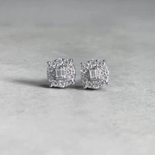 7mm Round Moissanite Cluster Earrings, 0.37ct DIamond Studs