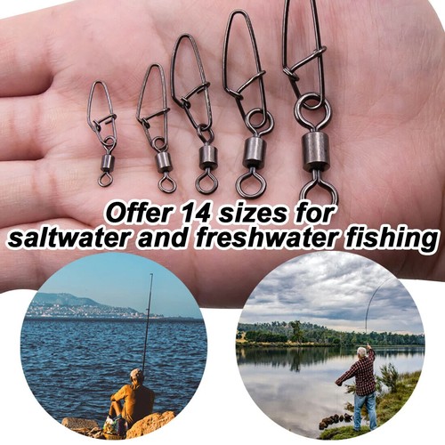 50/100Pcs Rolling Fishing Swivels w/ Interlock Snap Swivel Stainless Steel Snaps - Picture 6 of 20