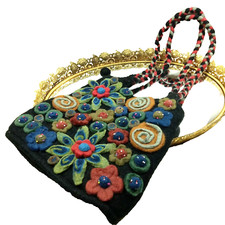 NEPAL WOOL PURSE FELTED HANDMADE FLORAL Rising Tide Purse Hand Bag Shoulder