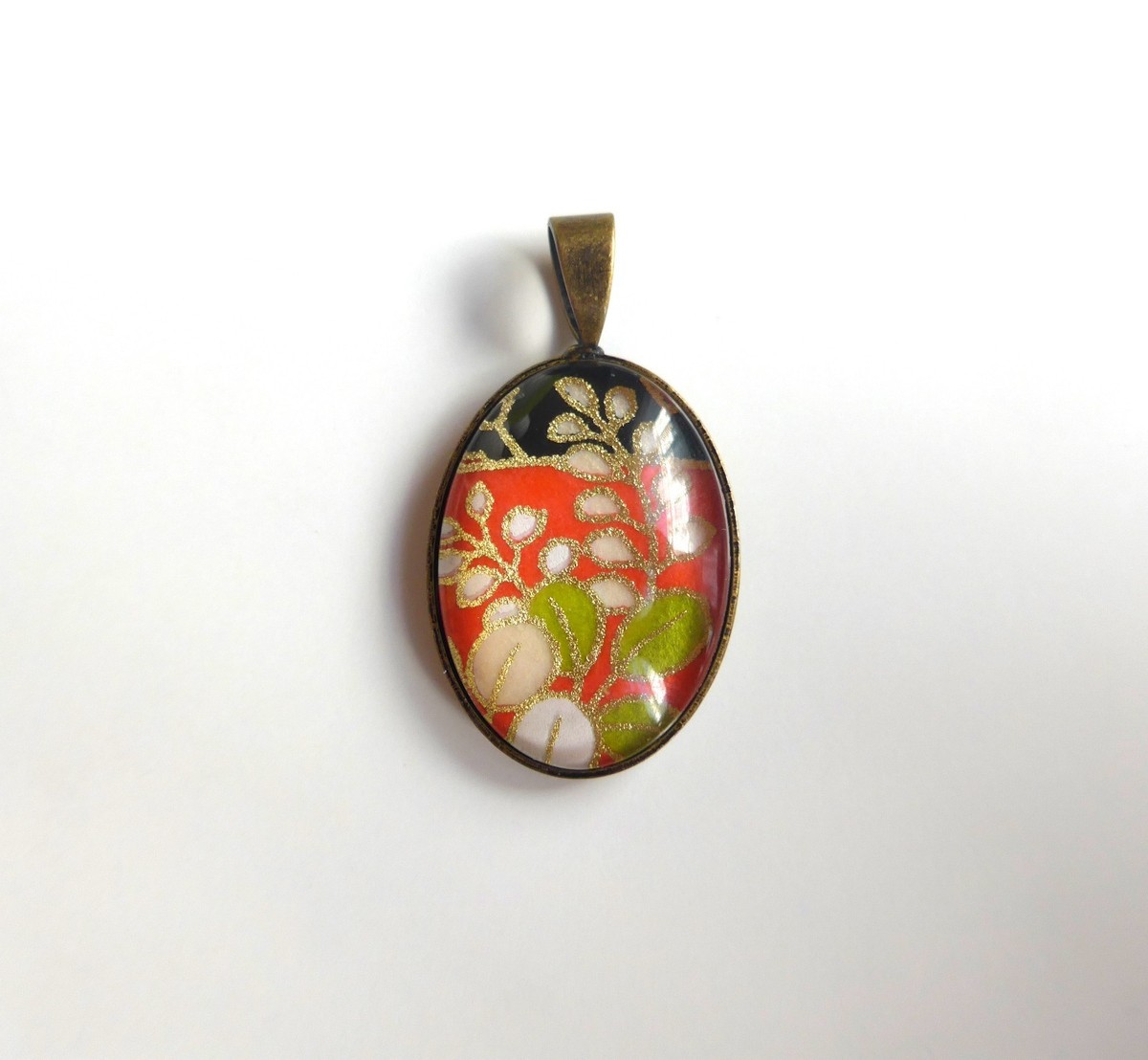 Pendentif Rond Motif Libellule, Inspiration Japonaise Origami, Fait Main En Verre Bleu, Neuf Sans Emballage