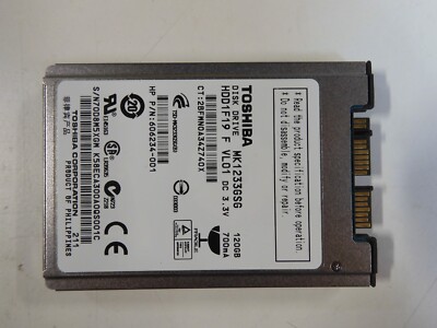 Toshiba MK1233GSG HDD1F19 120GB 1.8'' Inch SATA HDD 5400 RPM.