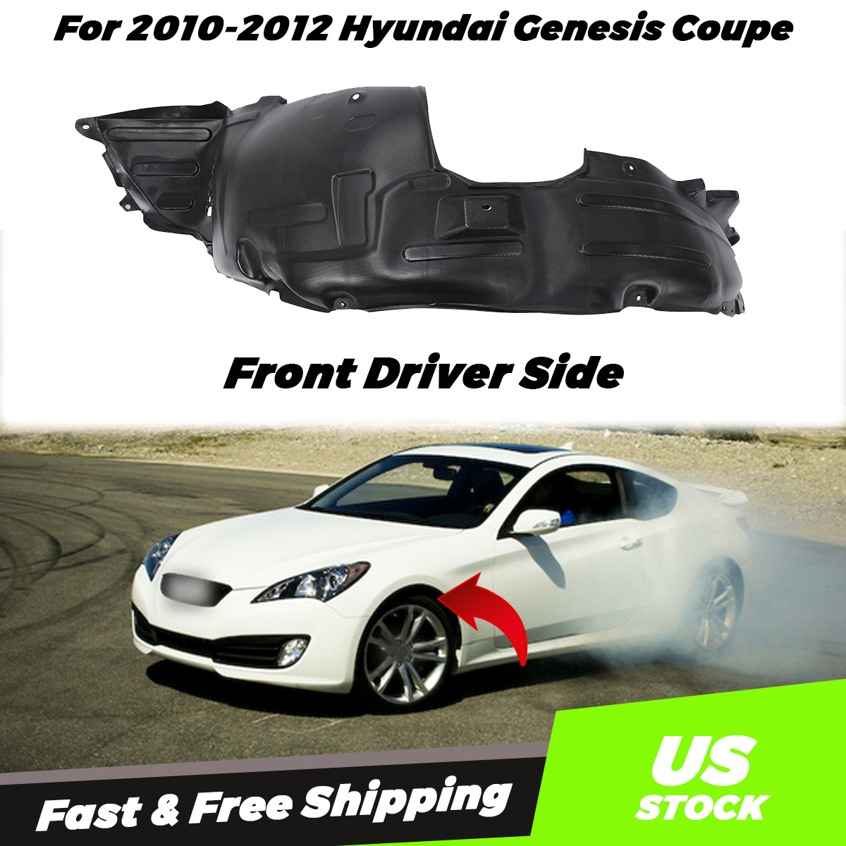 Fender Liner Front Driver Side for 2010-2012 Hyundai Genesis Coupe HY1248120