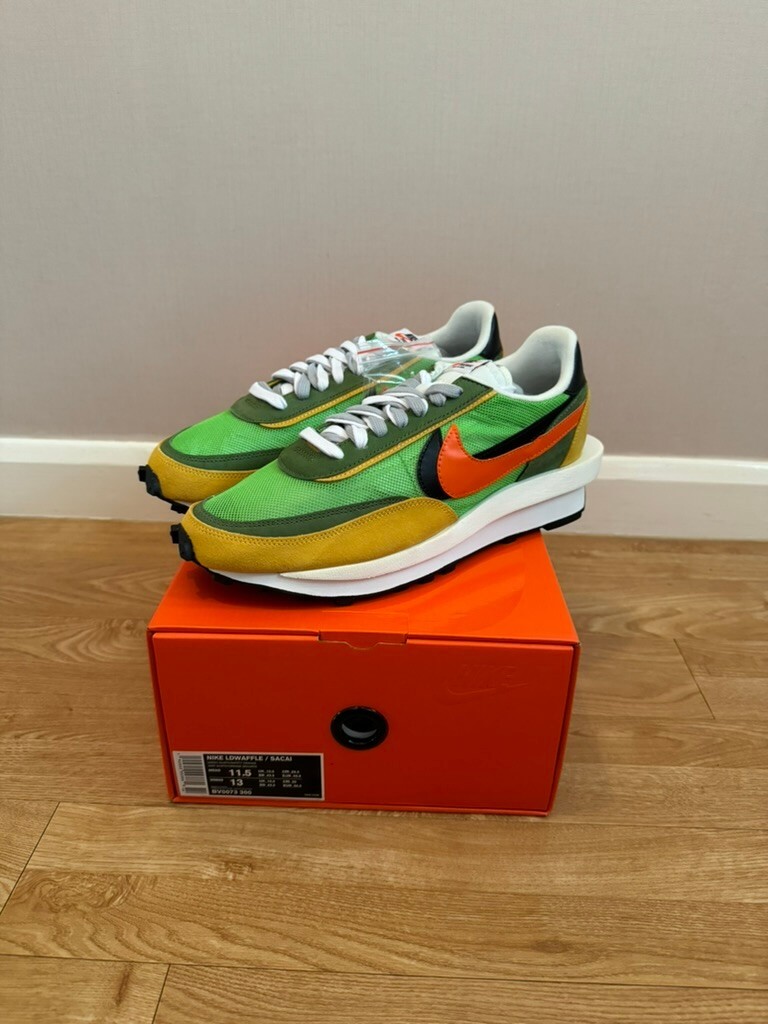 SACAI X NIKE Nike Sacai LD Waffle Green Gusto Safety Orange UK10.5 US11.5 EU45.5 BV0073 300