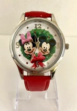 Disney MZB Mickey Mouse & Minnie Mouse Christmas Watch - Working - SEE VIDEO