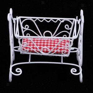 European-Style-1-12-Dollhouse-Miniature-Bed-Room-Metal-Cradle-Rocking-Bed