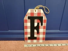 Ashland Christmas Ornament "F" Wood Plaid 3D Christmas Ornament Letter F 8" NWT 