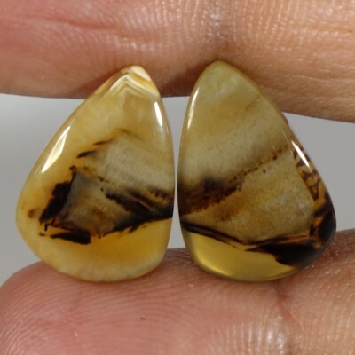 13.80 Cts Natural Montana Agate Match Pair Pear Cabochon For jewellery making