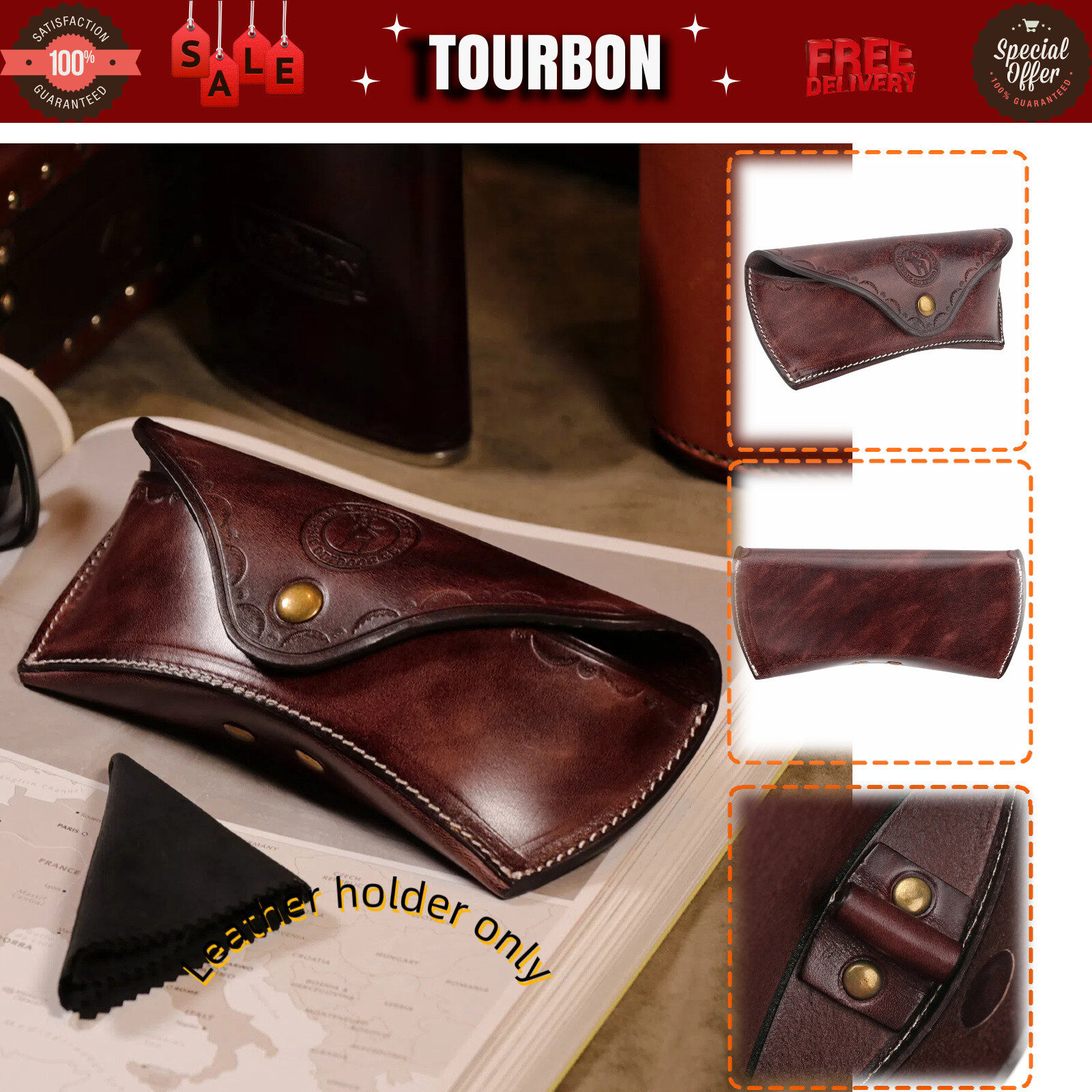 TOURBON Retro Leather Eyeglasses Case Eyewear Box Goggle Bag Read Glasses Pouch