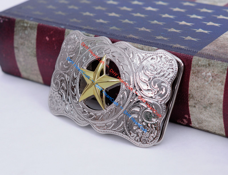 WESTERN COWBOY COWGIRL SLIVER GLOD TEXAS RANGER STAR RODEO TROPHY BELT BUCKLE