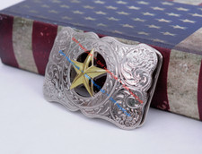WESTERN COWBOY COWGIRL Silver GLOD TEXAS RANGER STAR RODEO TROPHY BELT BUCKLE