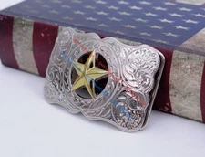 WESTERN COWBOY COWGIRL SLIVER GLOD TEXAS RANGER STAR RODEO TROPHY BELT BUCKLE