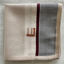 VTG dunhill Mens Handkerchief Plain Beige Cotton Border Gray Pocket Square 18"