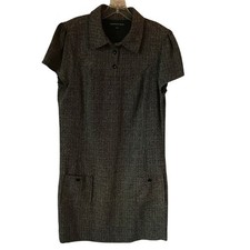 Democracy Dress Size 14 Womens Black White Sheath Short Sleeve Pockets Work NWT 